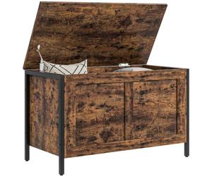 HOMCOM Cassapanca da 95L Contenitore Multiuso 80x40x49cm Marrone Rustico | Stile Industriale, Coperchio con Cerniera di Sicurezza, Panca Contenitore, da Interno, Salotto, Ingresso