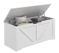 HOMCOM Cassapanca in Legno con Cerniere di Sicurezza, Panca Contenitore Baule Portagiochi Capacità 127L per Ingresso e Camera, 100x40x45 cm, Bianco