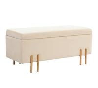 HOMCOM Cassapanca Panca Contenitore Poggiapiedi 72L con Vano Portaoggetti e Coperchio Sollevabile, Pouf Panca Imbottita in Velluto e Legno di Caucciù per Camera da Letto e Ingresso, 100x40x42cm, Beige
