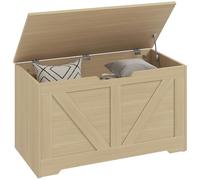 HOMCOM Cassapanca portaoggetti con coperchio pieghevole e cerniere di sicurezza, stile rustico, mobile d'ingresso, corridoio, camera da letto, soggiorno, 80 x 40 x 45 cm, legno naturale