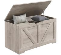 HOMCOM Cassapanca portaoggetti con coperchio ribaltabile e cerniere di sicurezza, stile rustico, armadio d'ingresso, corridoio, camera da letto, soggiorno, 80 x 40 x 45 cm, grigio