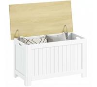 HOMCOM Cassapanca portaoggetti per camera da letto, 90 l, con coperchio, versatile, con cerniera di sicurezza, per corridoio, soggiorno, 80,5 x 40 x 46,4 cm, naturale e bianco