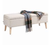 HOMCOM Cassapanca Pouf Contenitore in Tessuto Effetto Lino 110x39x45 cm, Beige