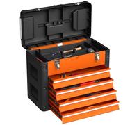 HOMCOM Cassetta Porta Attrezzi con 4 Cassetti e Scomparto Superiore, Cassettiera per Utensili e Minuterie in Acciaio e Plastica, Arancione e Nero