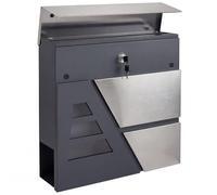 HOMCOM Cassetta postale da parete per esterno 37x10x37cm Grigio scuro | Chiusura silenziosa, cassetta postale da parete, cassetta postale moderna, fessura per giornali, 2 chiavi