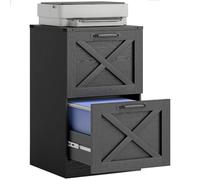 HOMCOM Cassettiera 2 cassetti con guide silenziose, per Letter/A4, Nero | Archivio verticale stile fattoria, guide appendiabiti regolabili, supporto stampante con ripiano, ufficio domestico