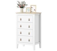 HOMCOM Cassettiera per Camera da Letto, Cassettiera 4 Cassetti con Maniglie in Finta Pelle, Comò Moderno con Guide in Metallo Silenziose per Salotto e Soggiorno, 60x40x98 cm, Bianco