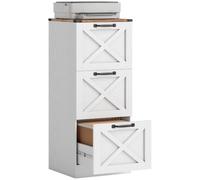 HOMCOM Cassettiera 3 cassetti con guide silenziose, per Letter/A4, Bianco | Archivio verticale stile fattoria, guide appendiabiti regolabili, supporto stampante con ripiano, ufficio domestico