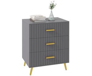 HOMCOM Cassettiera 3 Cassetti Moderna e Antiribaltamento, Mobile Cassettiera in Legno e Alluminio, 60x40x71.5 cm, Oro e Grigio Scuro