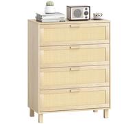 HOMCOM Cassettiera 4 Cassetti Con Canna Rattan 80x40x103 Cm Legno Chiaro