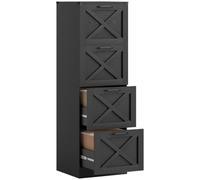 HOMCOM Cassettiera 4 cassetti con guide silenziose, per Letter/A4, Nero | Archivio verticale stile fattoria, guide appendiabiti regolabili, supporto stampante con ripiano, ufficio domestico