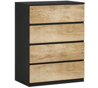 HOMCOM Cassettiera 4 Cassetti in Legno con Guide in Metallo e Maniglie Scanalate, 60x40x80 cm, Nero e Rovere Aosom Italy