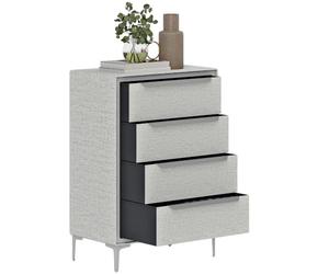 HOMCOM Cassettiera 4 Cassetti in Tessuto Effetto Lino, Cassettiera Camera da Letto Elegante e Moderna con Struttura in Acciaio per Ingresso e Soggiorno, 60x36x88 cm, Grigio