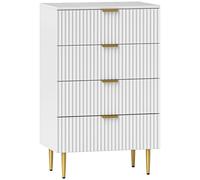 HOMCOM Cassettiera 4 Cassetti Moderna con Maniglie Dorate, 60x40x96 cm, Bianco
