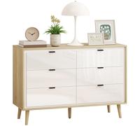 HOMCOM Cassettiera 6 Cassetti in Legno 110x40x75 cm Bianco Lucido e Rovere