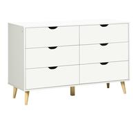 HOMCOM Cassettiera 6 Cassetti in Legno di Pino Bianca e color Legno 120x40x76 cm