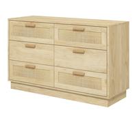 HOMCOM Cassettiera 6 Cassetti in Legno e Rattan Stile Boho 110x40x69 cm Rovere