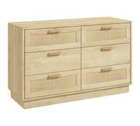 HOMCOM Cassettiera 6 Cassetti Stile Boho in Legno e Rattan 110x40x69 cm Rovere