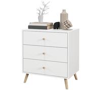 HOMCOM Cassettiera a 3 cassetti in legno massello di pino design scandinavo mobile portaoggetti camera da letto bianco maniglia base affusolata