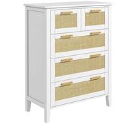 HOMCOM Cassettiera a 5 cassetti con maniglie in legno massiccio e guide in metallo per ufficio soggiorno camera da letto bianco