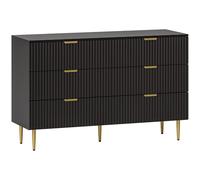 HOMCOM Cassettiera a 6 cassetti, cassettiera per camera da letto, mobiletto moderno con maniglie e gambe dorate, per camera da letto, soggiorno, dim. 120 x 40 x 76,5 cm, nero