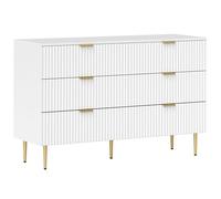 HOMCOM Cassettiera a 6 cassetti moderna con maniglie e piedini dorati, per camera da letto, soggiorno, dim. 120 x 40 x 76,5 cm, bianco