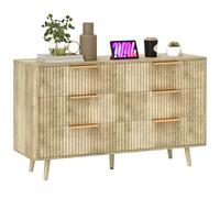 HOMCOM Cassettiera a 6 cassetti per camera da letto con design a righe e gambe in legno, cassettiera per soggiorno, corridoio, 62 x 35 x 105 cm rovere