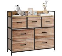 HOMCOM Cassettiera a 7 cassetti in tessuto pieghevole, struttura in acciaio nero, 98 x 29 x 85 cm, camera da letto, ingresso, soggiorno, nero e naturale