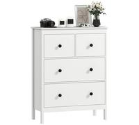 HOMCOM Cassettiera Camera da Letto 4 Cassetti con Piedini Antiscivolo e Maniglie Rotonde, Como Camera da Letto in Legno per Soggiorno, Ingresso, Corridoio, Sala da Pranzo, 74x35x97 cm, Bianco