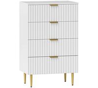 HOMCOM Cassettiera Camera da Letto 4 Cassetti Scanalati 60x40x96 cm Bianco