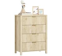 HOMCOM Cassettiera Camera da Letto 4 Cassetti Scanalati, Comò Camera da Letto in Legno con Maniglie Dorate, per Soggiorno, Sala da Pranzo e Corridoio, 70x38x93 cm, Legno Naturale