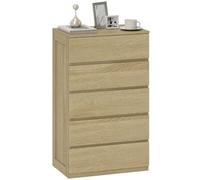 HOMCOM Cassettiera Camera da Letto 5 Cassetti, Como Camera da Letto con Maniglie Scanalate, Cassettiera Salvaspazio per Soggiorno e Corridoio, 60x39x100 cm, Color Legno