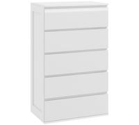HOMCOM Cassettiera Camera da Letto 5 Cassetti, Comò Camera da Letto in Legno, per Soggiorno, Sala da Pranzo e Corridoio, 60x39x100 cm, Bianco