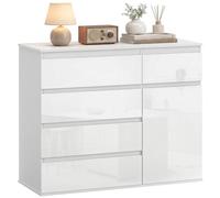 HOMCOM Cassettiera Camera da Letto 5 Cassetti, Como Camera da Letto Moderno con Ripiano Regolabile, Ante Soft-Close, Cassettiera Salvaspazio per Soggiorno Cameretta, 100x40x80 cm, Bianco Lucido