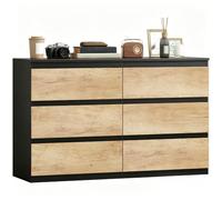 HOMCOM Cassettiera Camera da Letto 6 Cassetti Comò 120x39x75 cm Nero Rovere