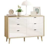 HOMCOM Cassettiera Camera da Letto 6 Cassetti, Como Camera da Letto con 5 Gambe in Legno e Maniglia, Cassettiera Salvaspazio per Ingresso, Soggiorno e Corridoio, 110x40x75 cm, Bianco Lucido e Rovere