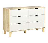 HOMCOM Cassettiera Camera da Letto 6 Cassetti, Comò Moderna con Gambe a Trapezio e Maniglie Intagliate, Mobiletto per Corridoio, Soggiorno e Cameretta in Legno, 120x40x76 cm, Bianco e Rovere