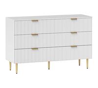 HOMCOM Cassettiera Camera da Letto 6 Cassetti Moderno 120x40x76.5cm Bianco | Comò Camera da Letto Scanalato, con Maniglie e 5 Gambe Dorate, Cassettiera Salvaspazio, per Corridoio Soggiorno Ingresso