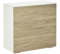 HOMCOM Cassettiera Camera da Letto, Comò Camera da Letto con 4 Cassetti con Maniglie in Alluminio e Struttura in Legno, per Soggiorno e Sala da Pranzo, 76x35x72cm, Bianco e Rovere