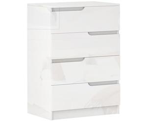 HOMCOM Cassettiera Camera da Letto con 4 Cassetti, Comò Camera da Letto in Legno, per Soggiorno Corridoio Ingresso, 60x40x85 cm, Bianco Lucido