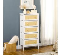 Homcom Cassettiera Camera da Letto con 5 Cassetti Pieghevoli in Tessuto 62X30X126,5 cm Bianca