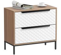 Homcom Cassettiera con 2 cassetti in tessuto, cassettiera per camera da letto, frontali con motivo a rombi, cassettiera per soggiorno, ufficio, spogliatoio, naturale e bianco