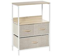 HOMCOM Cassettiera con 3 cassetti in tessuto, ripiano e ripiano superiore, piccolo mobile aggiuntivo, 58 x 29 x 81,5 cm, naturale e metallo bianco