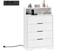 Homcom cassettiera con 4 cassetti con stazione di ricarica, cassettiera per camera da letto con porta USB, porta USB-C, ripiano aperto, 80X40X120 cm, bianco