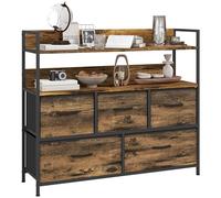 HOMCOM Cassettiera con 5 cassetti in tessuto pieghevole, cassettiera per camera da letto, armadio con ripiani aperti, piano e telaio in acciaio, stile industriale, per camera da letto, soggiorno