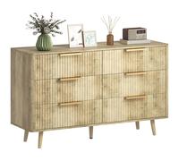 Homcom Cassettiera con 6 cassetti con design scanalato e cassettiera per soggiorno corridoio 62X35X105 cm Rovere