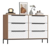 Homcom Cassettiera con 6 cassetti in tessuto, cassettiera per camera da letto, frontali con motivo a rombi, cassettiera per soggiorno, ufficio, spogliatoio, naturale e bianco