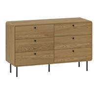 HOMCOM Cassettiera con 6 Cassetti, Mobile Contenitore Stile Moderno con Angoli Arrotondati e Gambe in Acciaio, 120x40x75 cm, Effetto Legno di Rovere Aosom Italy