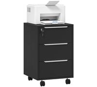 HOMCOM Cassettiera da scrivania mobile con 3 cassetti e serratura, mobile da scrivania su ruote, per documenti e stampante, contenitore compatto per lavoro o camera da letto, 40 x 40 x 63,5 cm, nero