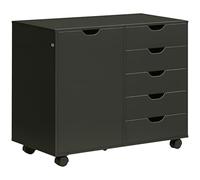 HOMCOM Cassettiera da scrivania mobile con 5 cassetti e 1 anta ripiano regolabile armadio portaoggetti scrivania scatola portaoggetti su ruote per documenti e cancelleria, 78 x 40 x 66,5 cm, nero